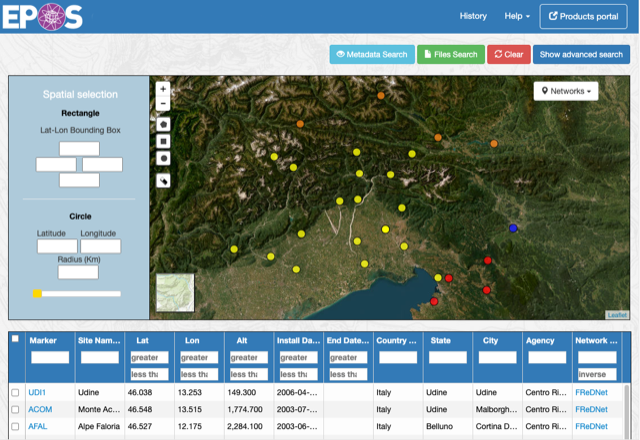 Snapshot della piattaforma GLASS in versione dimostrativa installata da OGS http://gnssdata-epos.crs.ogs.it